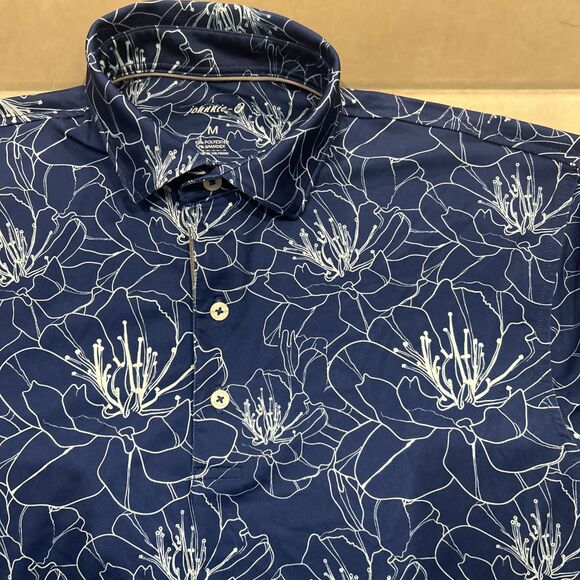 Johnnie O Mens Medium Blue Flower Floral Golf Polo Shirt Performance - Picture 2 of 7